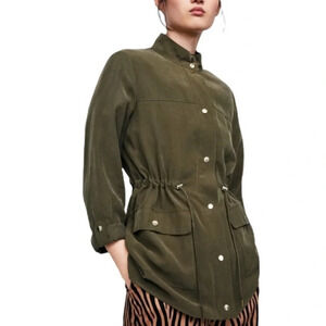 Utility Chore Jacket Zara Military Olive Green Field Style Workwear Lightweight